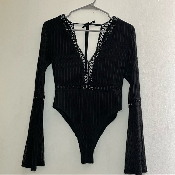 SINCERELY SALLY BOUTIQUE PARIS BODY SUIT BLSCK LACE BODYSUIT BOHO - Picture 1 of 6